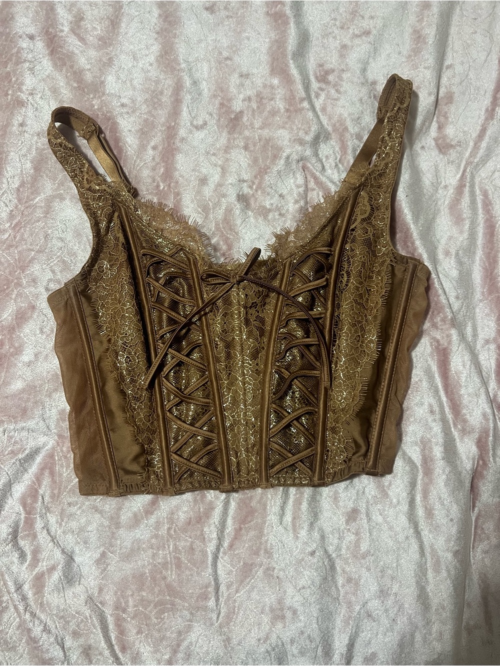 Victoria's Secret Brown Lace-Trim Corset Crop Top NWT